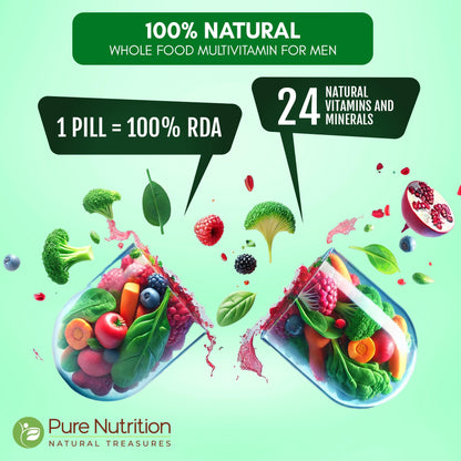 Pure Nutrition Whole Food Multivitamin for Men – 60 Tablets, One-A-Day, 24 Vitamins, 2 Months Supply