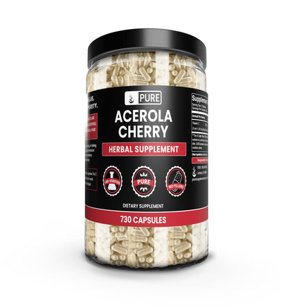 Pure Original Acerola Cherry Capsules (730) – No Magnesium Or Rice Fillers, Always Pure, Lab Verified