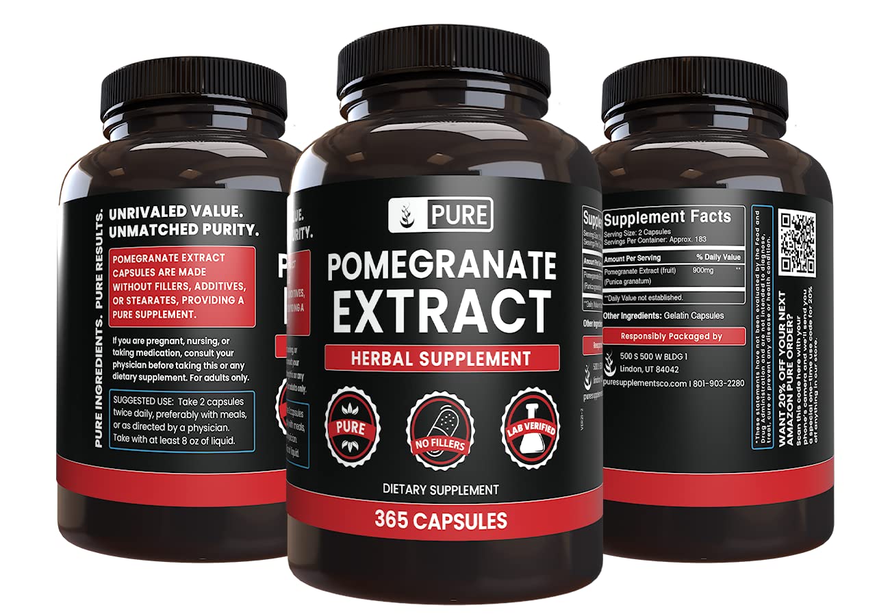 Pure Original Pomegranate Extract Capsules (365) – No Magnesium or Rice Fillers, Lab Verified