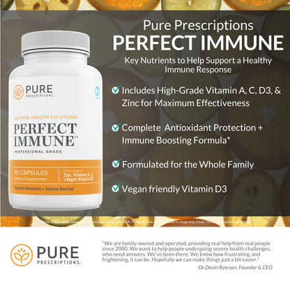 Pure Prescriptions Perfect Immune – 4 in 1 Immune Support (C, D3, Zinc, A) – USA Made