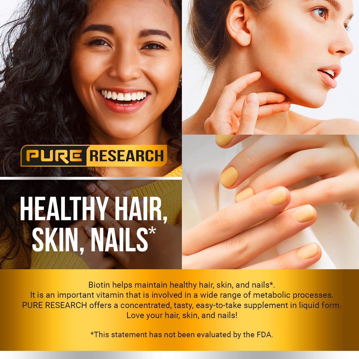 PURE RESEARCH Biotin & Collagen 60,000mcg Hair Growth Liquid Drops – Strong Nails, Healthy Hair & Glowing Skin (4 Fl Oz)