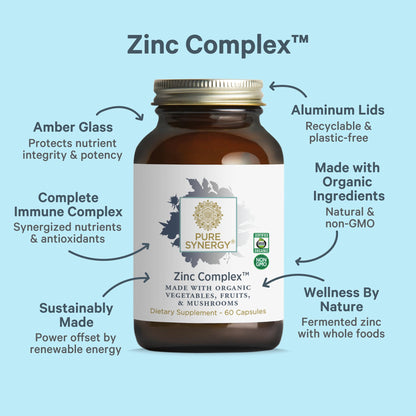 Pure Synergy Zinc Complex – Immune Support, Vegan Zinc with Vitamin C (60 Capsules)