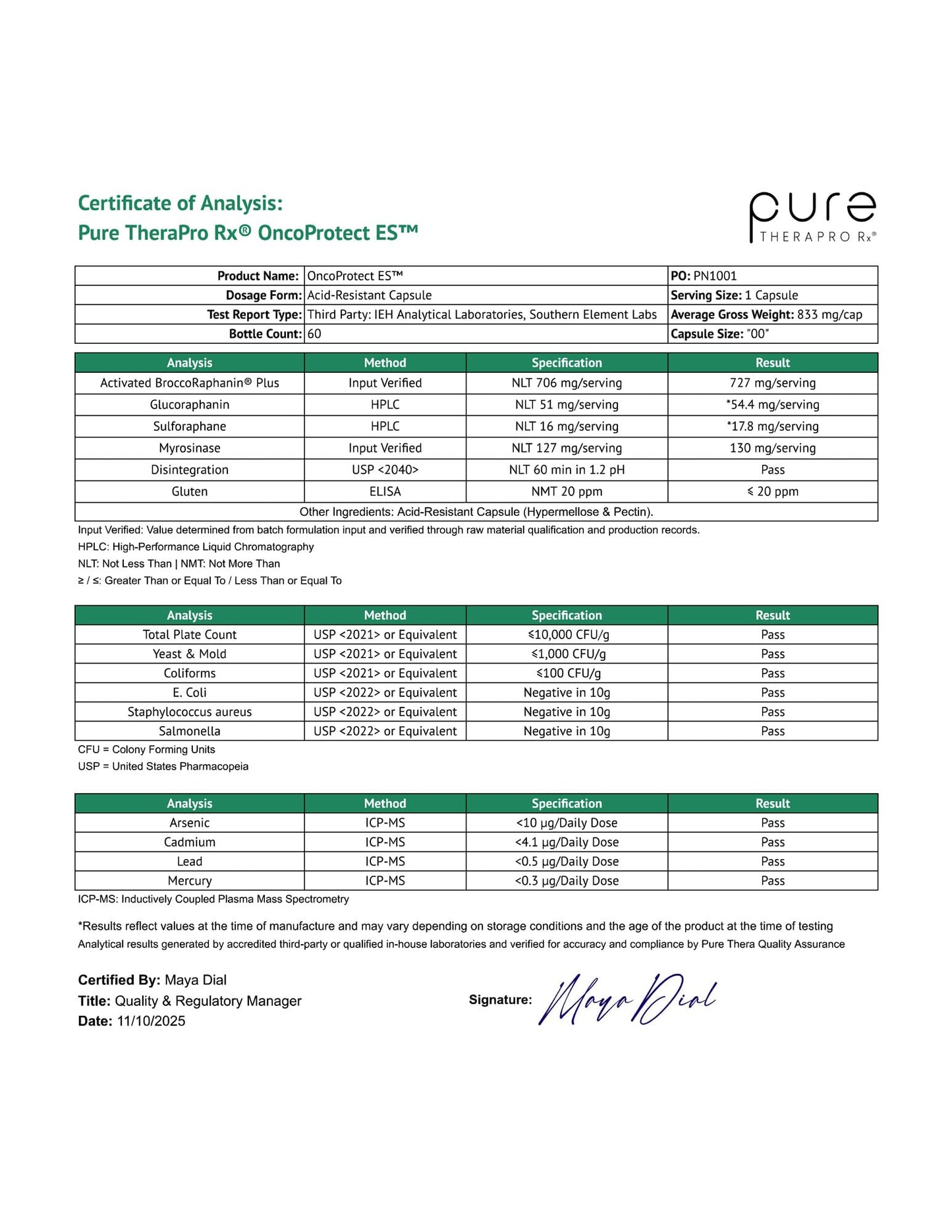Pure Therapro Rx OncoProtect ES – High-Dose Sulforaphane (706 mg BroccoRaphanin) 2-Month USA-Made Supply