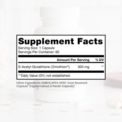 Pure Therapro Rx S-Acetyl Glutathione Gold 300mg Capsule – 60 Caps | EMOTHION Patented Form