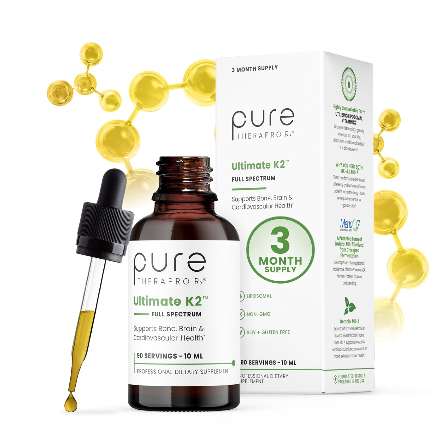 Pure TheraPro Rx Ultimate K2 Liposomal Drops – 90 Servings, 600mcg MK4 & MK7, 10ml