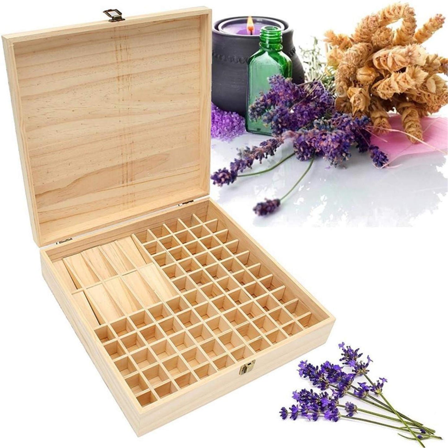 Pure Vie Wooden Essential Oil Storage Box – 85 Bottles (5–20ml) | Aromatherapy Organizer