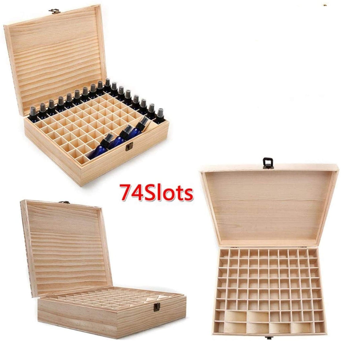 Pure Vie Wooden Essential Oil Box – 74 Bottle Capacity (5–20ml)