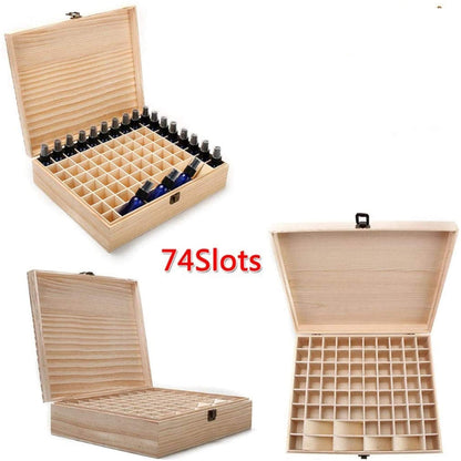 Pure Vie Wooden Essential Oil Box – 74 Bottle Capacity (5–20ml)