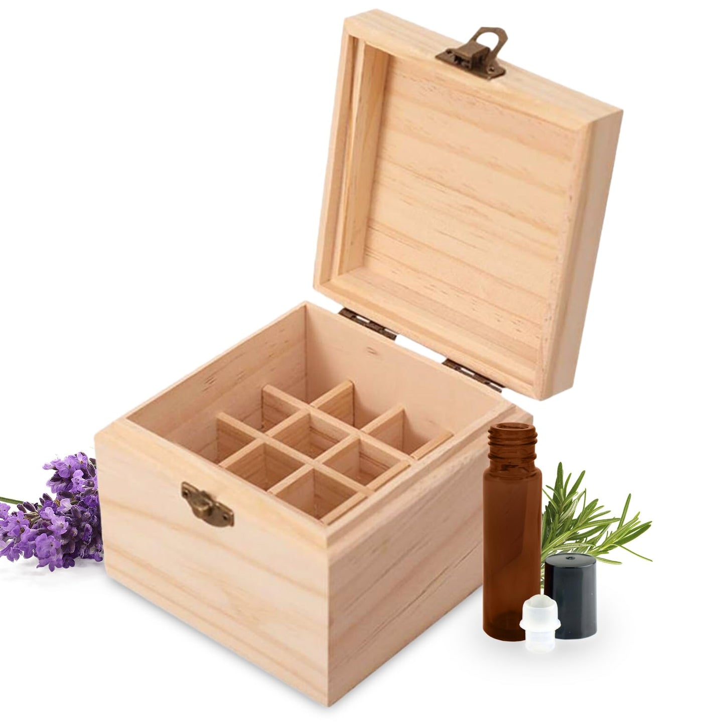 Pure Vie Wooden Essential Oil Box – 16-Bottle Travel Organizer
