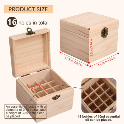 Pure Vie Wooden Essential Oil Box – 16-Bottle Travel Organizer