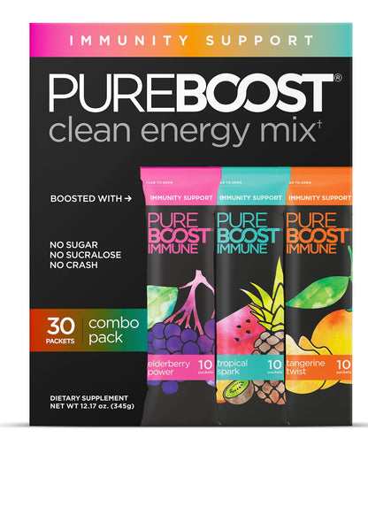 Pureboost Immune Clean Energy Booster – Sugar-Free Drink Mix, 30-Count Pack