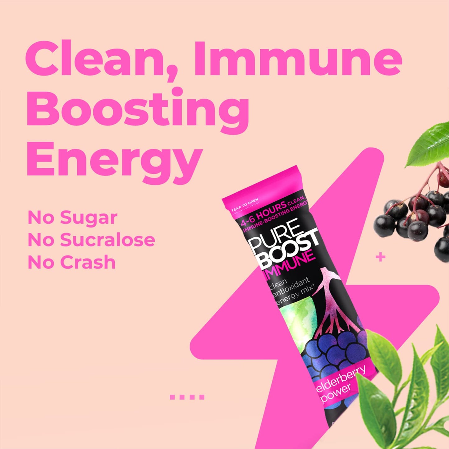 Pureboost Immune Clean Energy Booster - Elderberry Power, Vitamin C 1200 mg
