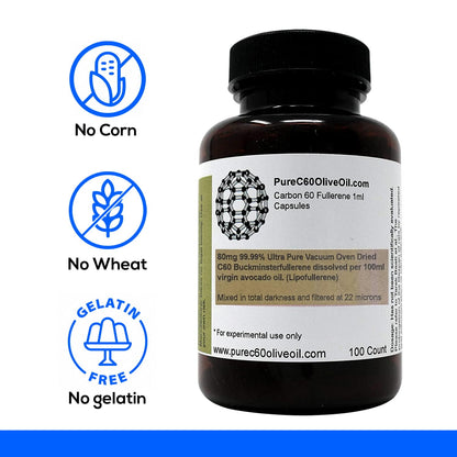 PureC60 Avocado Oil Capsules – C60 Organic 100ml (3.4 Fl Oz) Solvent-Free 80mg | Food Grade