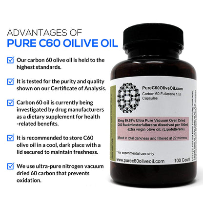PureC60 Olive Oil Capsules – C60 Organic Olive Oil 100ml (3.4 fl oz) | Solvent Free