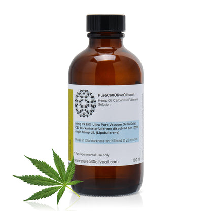 PureC60OliveOil C60 Organic Hemp Seed Oil 100ml / 3.4 Fl Oz – 99.95% Carbon 60, Solvent-Free, Amber Glass Bottle, Food Grade