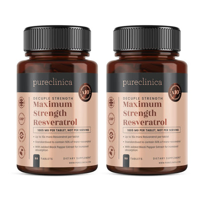 Pureclinica 1000mg Resveratrol - 180 Tablets (6 Months) + Black Pepper Absorption