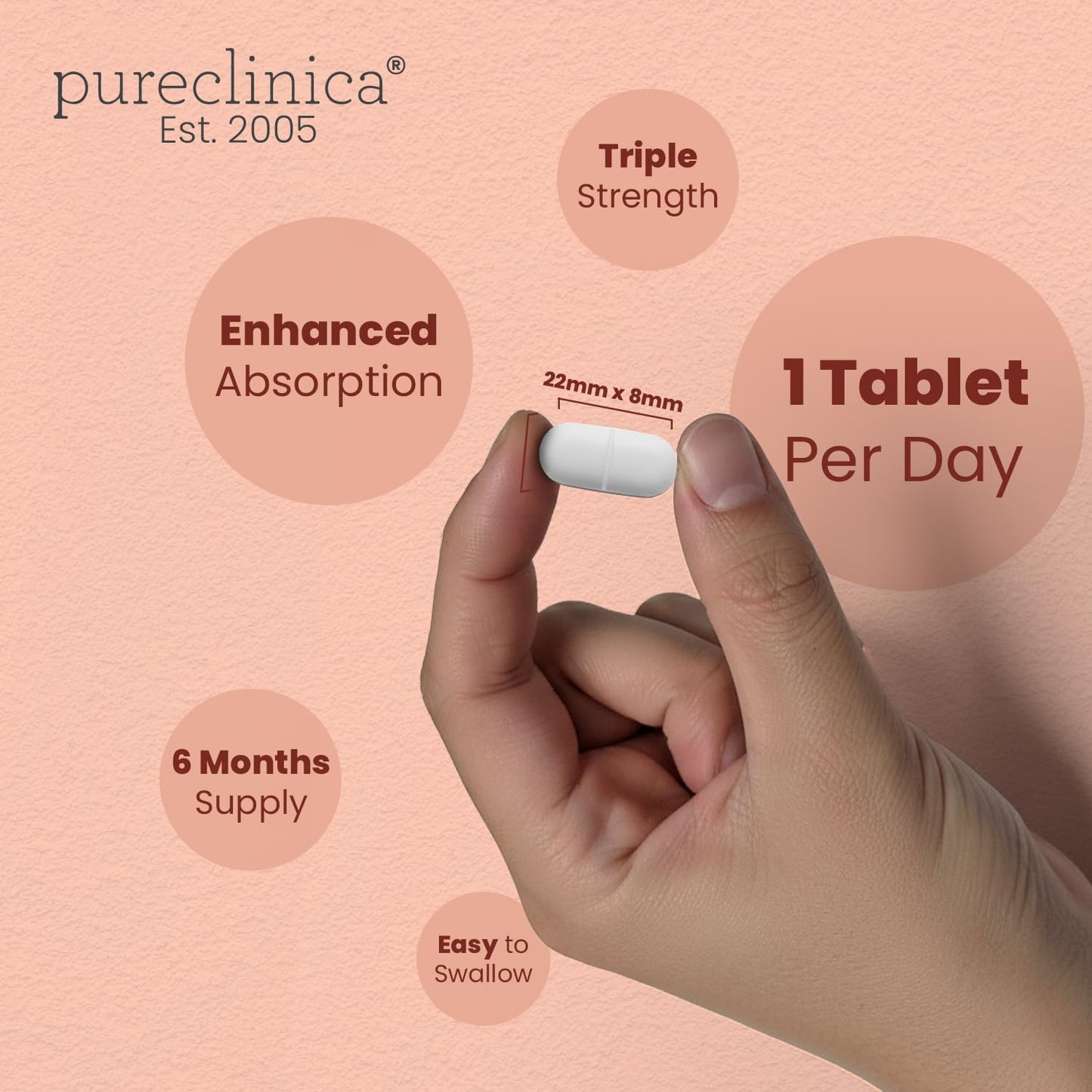 PureClinica 1500mg UltraColl Collagen + Hyaluronic Acid - 180 Tablets | 6 Months Supply