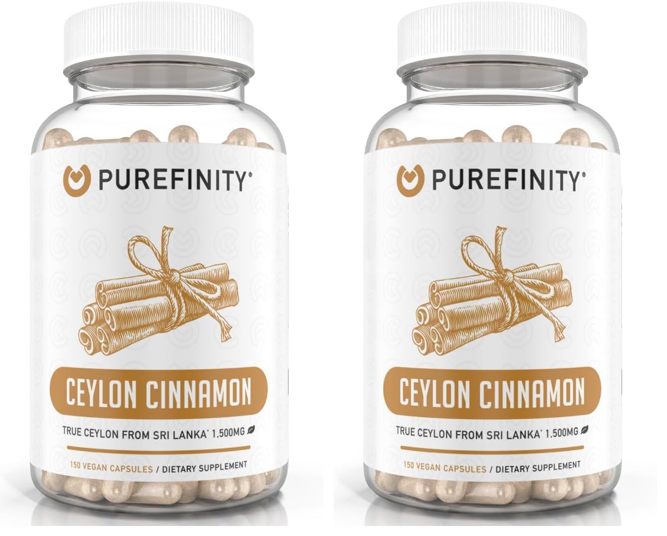 PUREFINITY Ceylon Cinnamon Capsules – 1500mg, Vegan, Non-GMO, 150 Count (75 Day Supply) Pack of 2