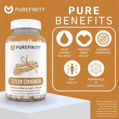 PUREFINITY Ceylon Cinnamon Capsules – 1500mg, Vegan, Non-GMO, 150 Count (75 Day Supply) Pack of 2