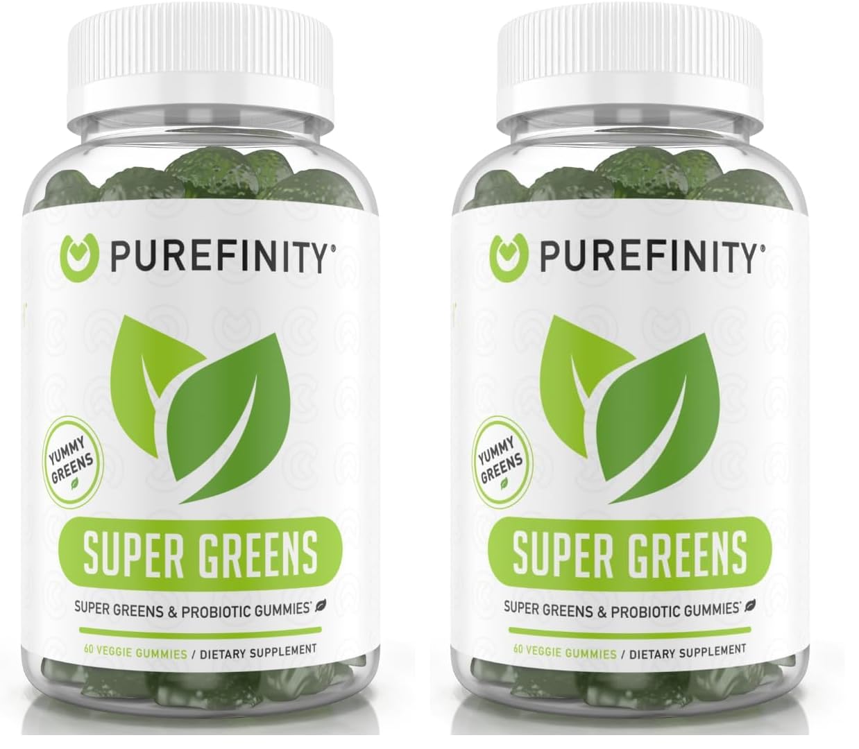 PUREFINITY Daily Super Greens Gummies with Spirulina, Spinach, Broccoli, Beet Root, Acai, and Other Vegetables, All-in-One Veggie Supplement – Non-GMO, Gluten Free, Vegan, 60 Count (Pack of 2)