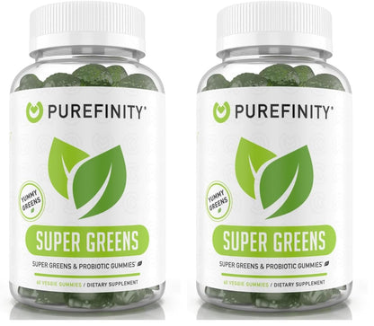 PUREFINITY Daily Super Greens Gummies with Spirulina, Spinach, Broccoli, Beet Root, Acai, and Other Vegetables, All-in-One Veggie Supplement – Non-GMO, Gluten Free, Vegan, 60 Count (Pack of 2)