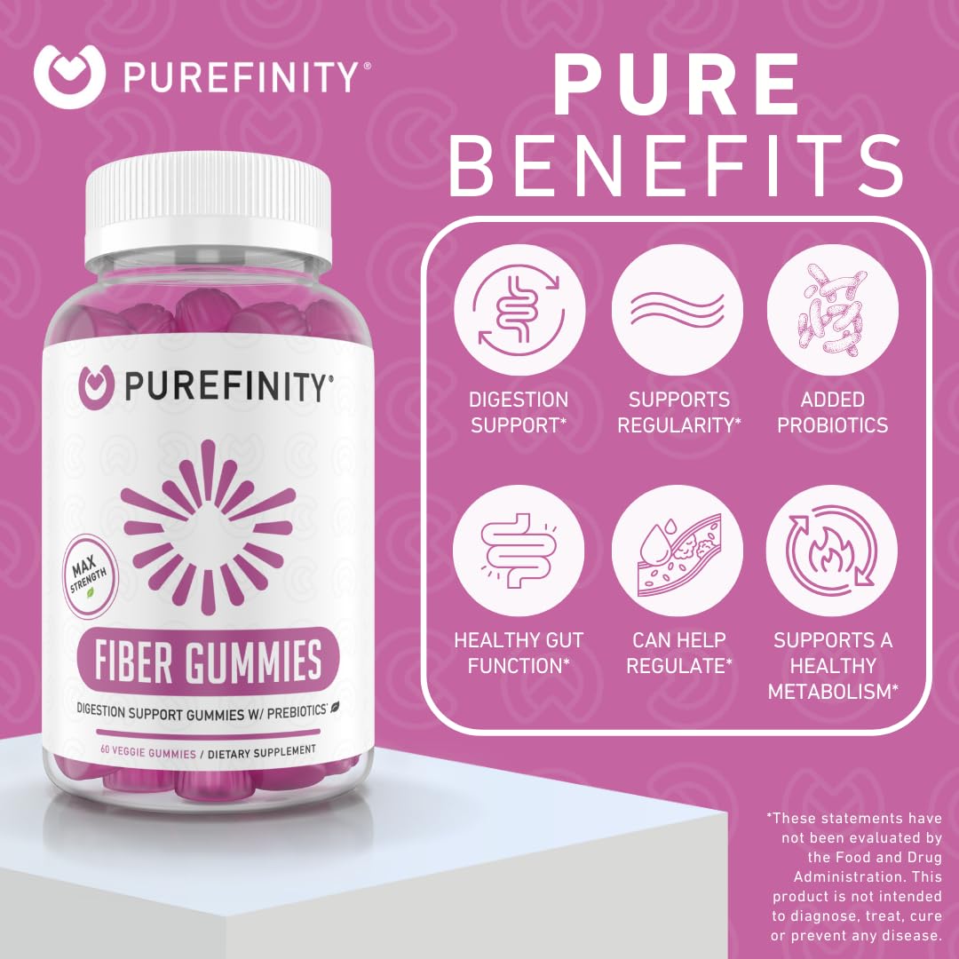 PUREFINITY Fiber Gummies – Inulin FOS Prebiotic, Sugar Free, Vegan, Non-GMO (60 Count x 2)