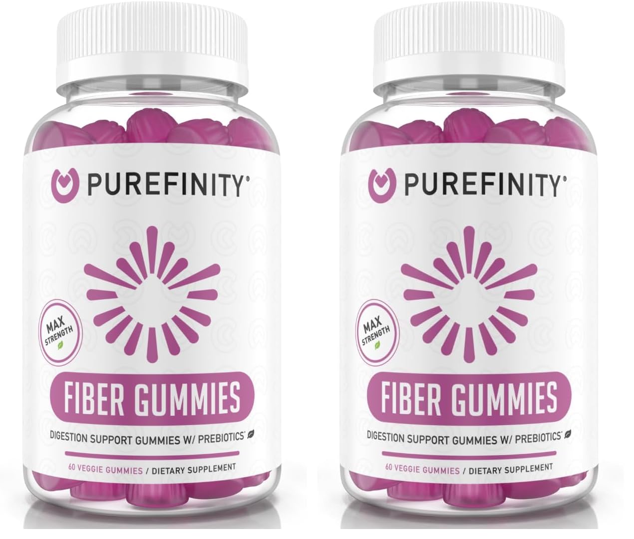 PUREFINITY Fiber Gummies – Inulin FOS Prebiotic, Sugar Free, Vegan, Non-GMO (60 Count x 2)