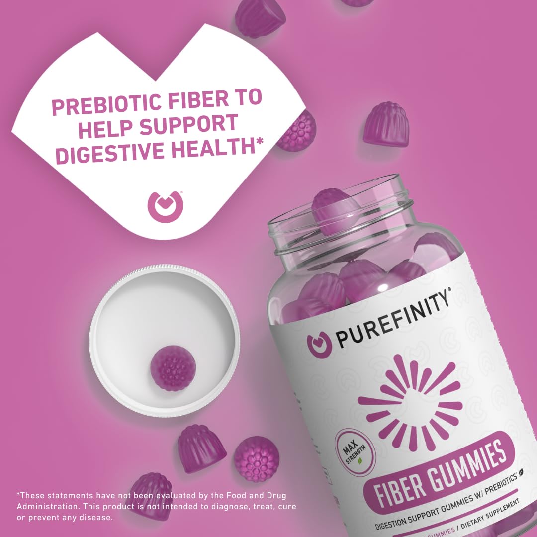 PUREFINITY Fiber Gummies – Inulin FOS Prebiotic, Sugar Free, Vegan, Non-GMO (60 Count x 2)