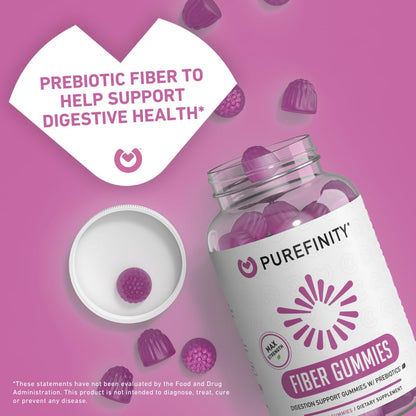 PUREFINITY Fiber Gummies – Inulin FOS Prebiotic, Sugar Free, Vegan, Non-GMO (60 Count x 2)