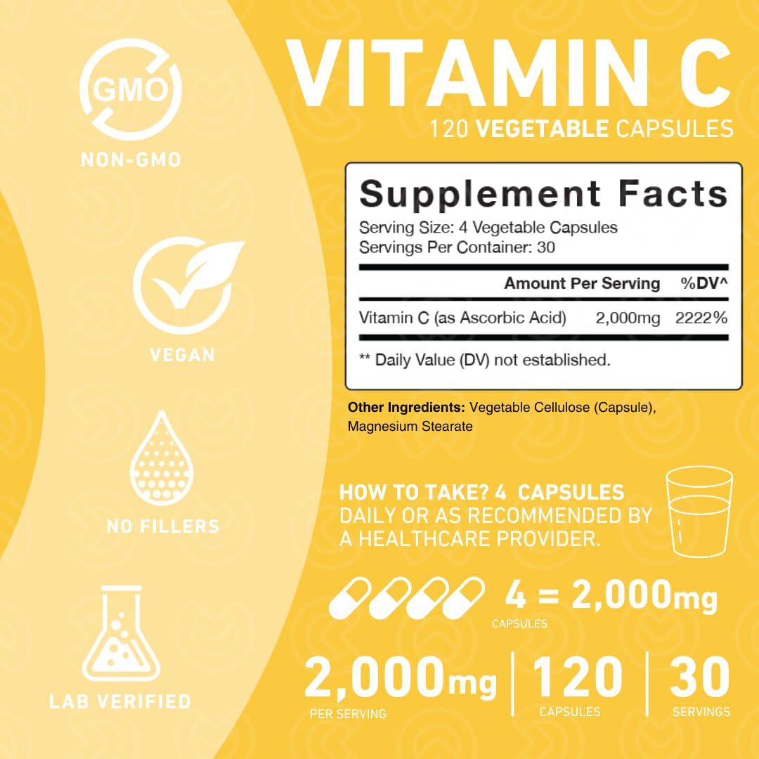 PUREFINITY Vitamin C 2000mg – Double Strength, High Absorption, 240 Capsules (Pack of 2)