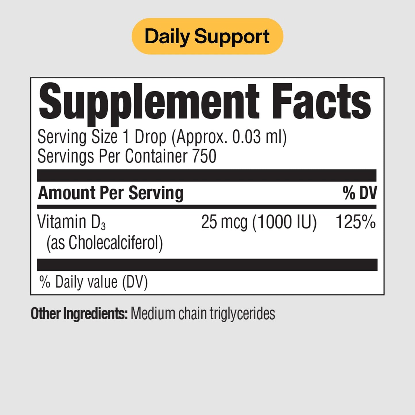 PureFormulas Liquid Vitamin D3 Drops - 25 mcg (1,000 IU) - Non-GMO Vegetarian - 0.75 fl oz