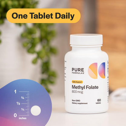PureFormulas Methylfolate 800 mcg – 5-MTHF Active B9 for Cardiovascular, Nerve & Mood Health | Non-GMO Vegetarian Tablets, Pack of 2