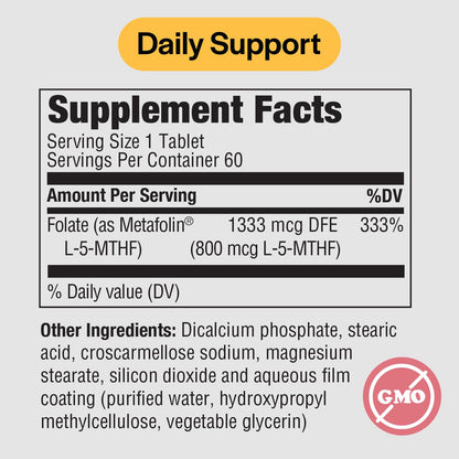 PureFormulas Methylfolate 800 mcg – 5-MTHF Active B9 for Cardiovascular, Nerve & Mood Health | Non-GMO Vegetarian Tablets, Pack of 2