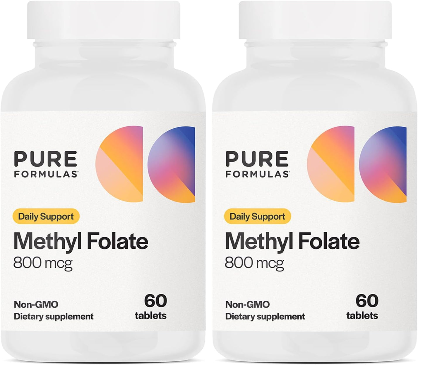 PureFormulas Methylfolate 800 mcg – 5-MTHF Active B9 for Cardiovascular, Nerve & Mood Health | Non-GMO Vegetarian Tablets, Pack of 2
