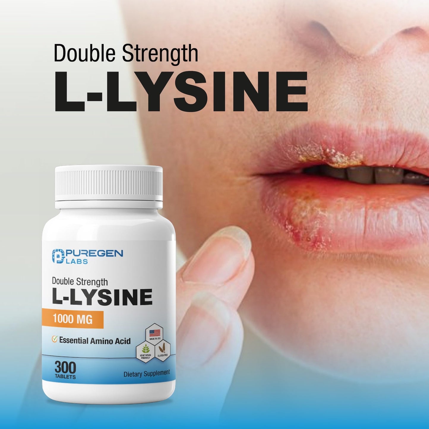 Puregen Labs L-Lysine Extra Strength 1000 mg – 300 Tablets | Immune & Collagen Support, Non-GMO, Gluten & Dairy Free, Made in USA