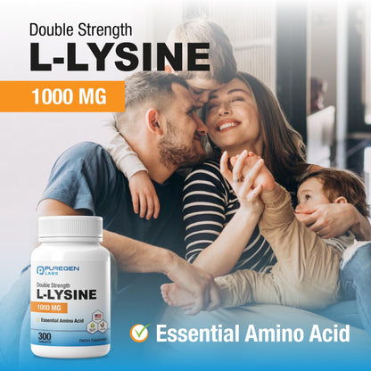 Puregen Labs L-Lysine Extra Strength 1000 mg – 300 Tablets | Immune & Collagen Support, Non-GMO, Gluten & Dairy Free, Made in USA