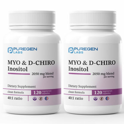 Puregen Labs Inositol Supplement | Myo-Inositol & D-Chiro-Inositol 2050mg (240 Veggie Caps) | Made in USA