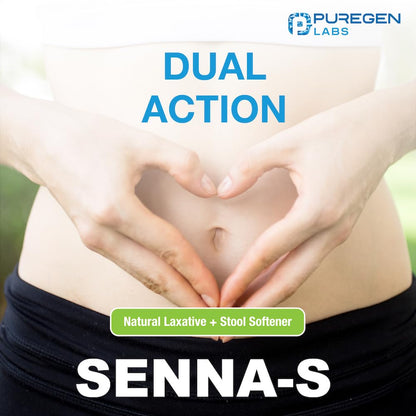 Puregen Labs Senna-S Dual-Action Natural Laxative + Stool Softener | Overnight Relief for Occasional Constipation
