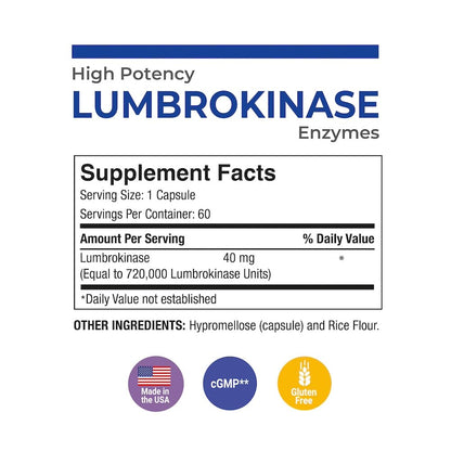 Puregen Labs Lumbrokinase 40mg per Capsule – High Potency Enzymes | Non-GMO, Gluten Free, Made in USA | 120 Vegetarian Capsules