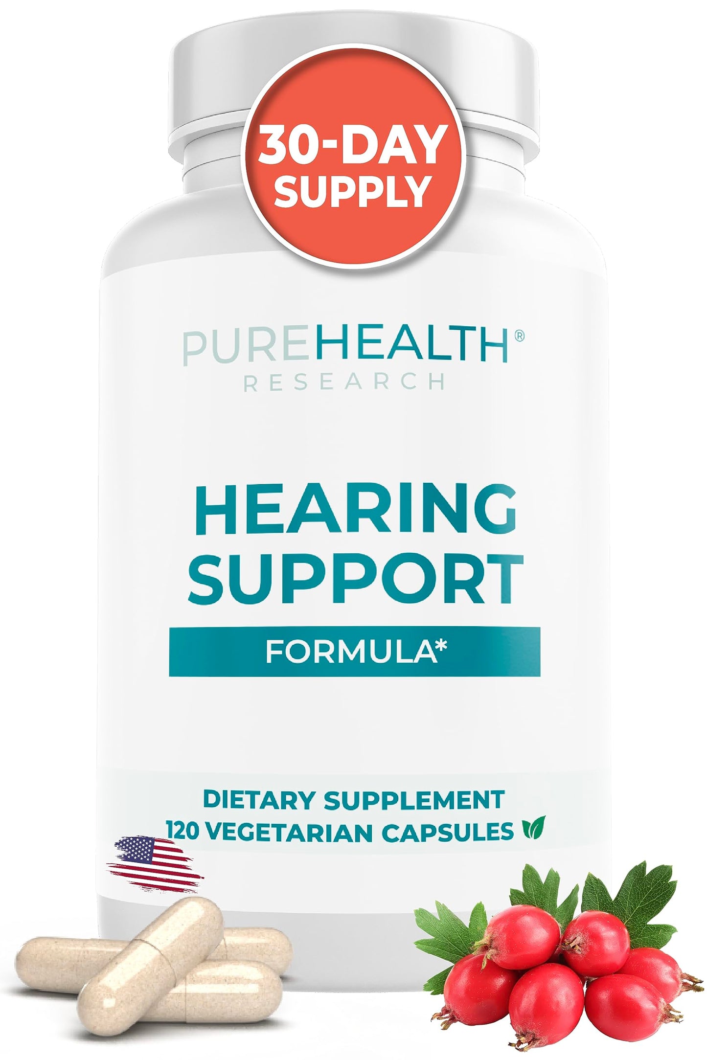 PUREHEALTH RESEARCH Hearing Support Formula – Natural Tinnitus Relief with Flavonoids & Vitamins