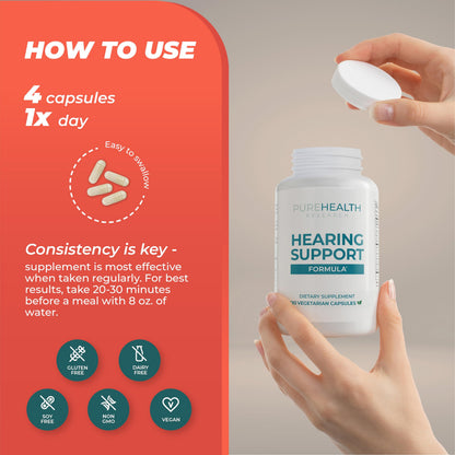 PUREHEALTH RESEARCH Hearing Support Formula – Natural Tinnitus Relief with Flavonoids & Vitamins