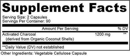 Purely Beneficial Activated Coconut Charcoal 1200mg – 180 Capsules | Digestive Support, Vegan