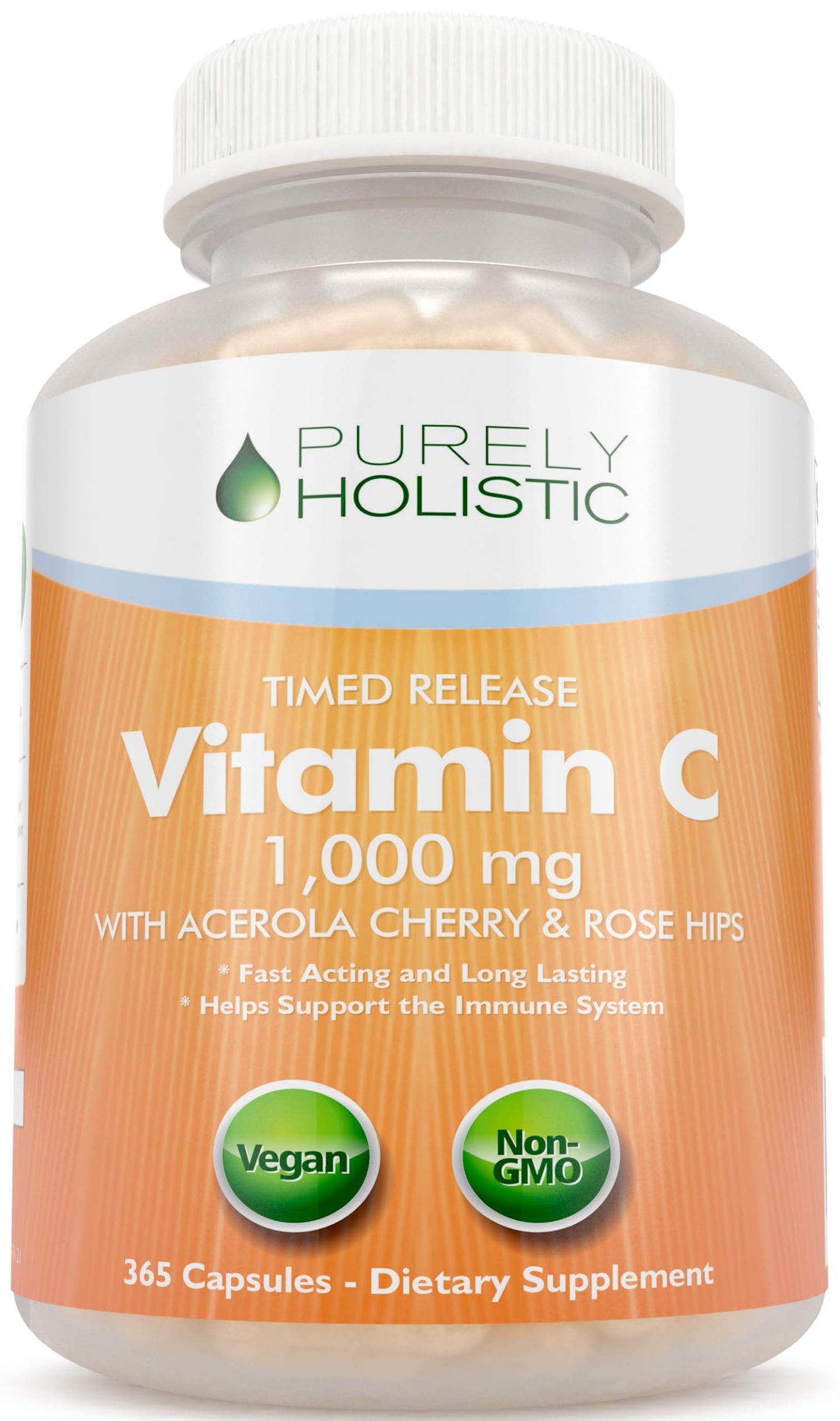 Purely Holistic Vitamin C 1000mg Timed Release | 365 Capsules, 12-Month Supply | Vegan
