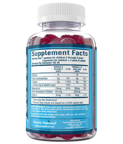 Magnesium Citrate Gummies – Cherry (90 Gummies) | Sleep, Calm & Digestive Support | Gluten-Free & Vegan