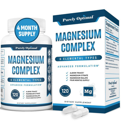 Purely Optimal Magnesium Complex — 6 Forms (Glycinate, Citrate & Malate) | Sleep, Stress & Muscle Support | 120 Caps