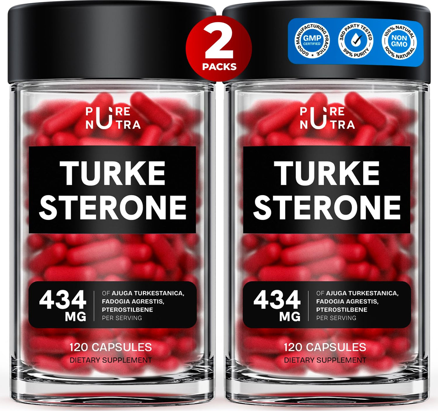 PureNutra Turkesterone for Men | Organic Turkesterone + Fadogia Agrestis | 120 Vegan Capsules (2 Packs)