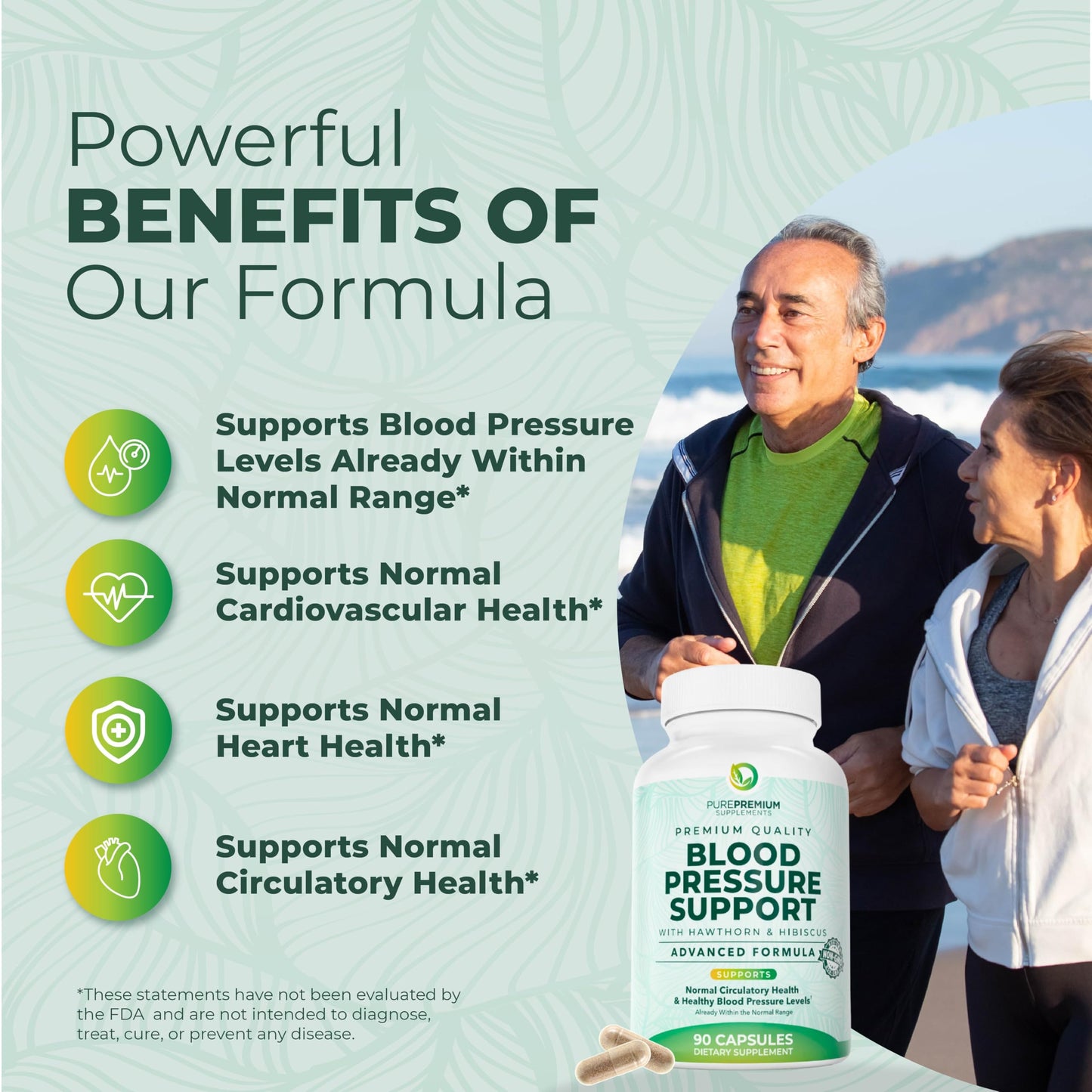 PurePremium Blood Pressure Supplements – Hawthorn, Hibiscus, Garlic & Vitamin B12 | Nitric Oxide Support for Heart & Circulation, 90 Count