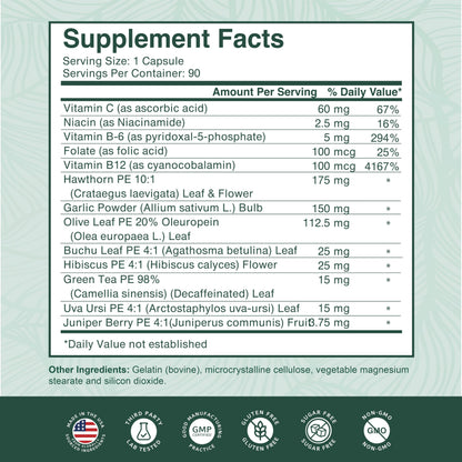 PurePremium Blood Pressure Supplements – Hawthorn, Hibiscus, Garlic & Vitamin B12 | Nitric Oxide Support for Heart & Circulation, 90 Count