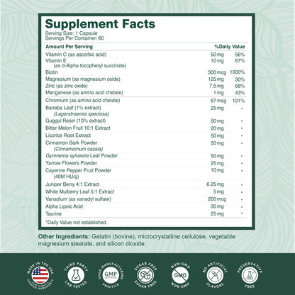 PurePremium Normal Blood Sugar Support – 60ct (20 Active Ingredients) Cinnamon, Bitter Melon, Chromium, Mulberry