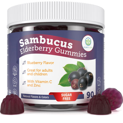 Purify Life Sugar-Free Elderberry Gummies – Vitamin C & Zinc, Vegan, 90 Count